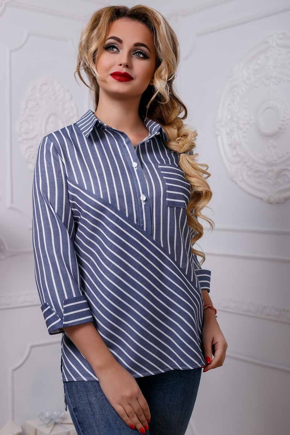 Рубашка прямая с отложным воротником и диагональной полоской 957.2566 фото